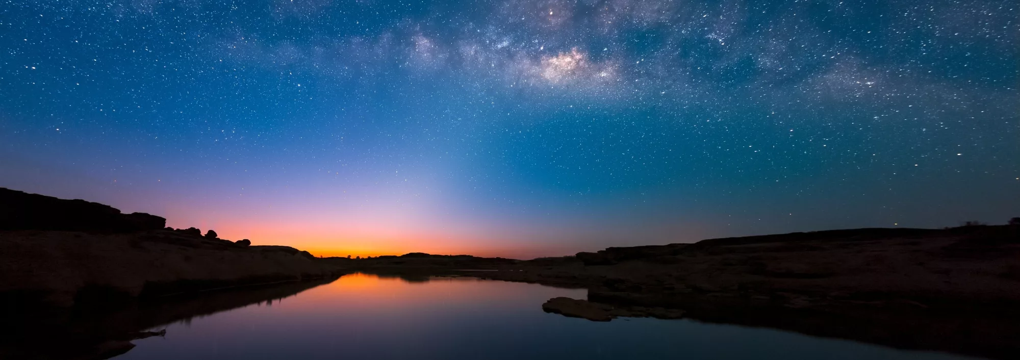 A lake and a starry sky to illustrate Velorum's premise that Velorum can help you navigate your financial journey - they can steer by the stars, but you are the captain.
